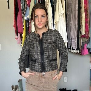 Banana Republic Tweed Zip Jacket Petite 0P Black Ivory